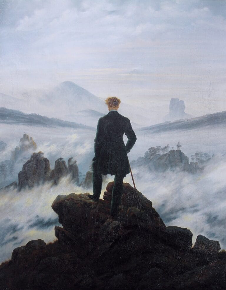 O Viajante Sobre o Mar de Névoa (1818) de Caspar David Friedrich