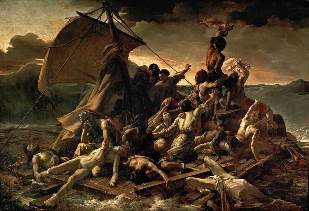 A Balsa da Medusa (1819), de Géricault. O drama da Dicotomia do Controle. Diante do caos das circunstâncias incontroláveis, a única liberdade reside em como escolhemos reagir — com desespero ou com a virtude da esperança e da ação.