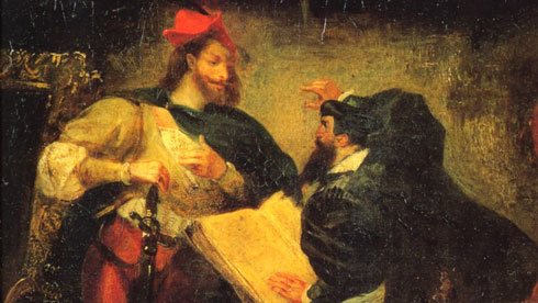 Eugène Delacroix, retrata o momento em que Mefistófeles confronta Fausto pela primeira vez.